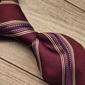 MOSCHINO Italy Recent Metallic Maroon Dark Red‎ Striped Pattern Mens Silk Tie